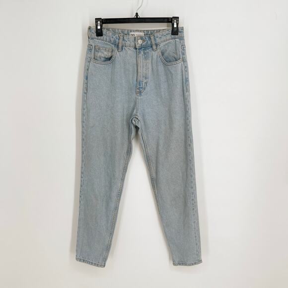 Zara Faded High Rise Jeans Womens Sz 4 Light Wash Tapered Leg Denim Blue - Picture 1 of 7